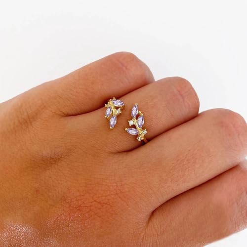 Dainty Rings Open Adjustable Ring Leaf Ring for Women Dainty Stackable Rings for Women - color: Purple