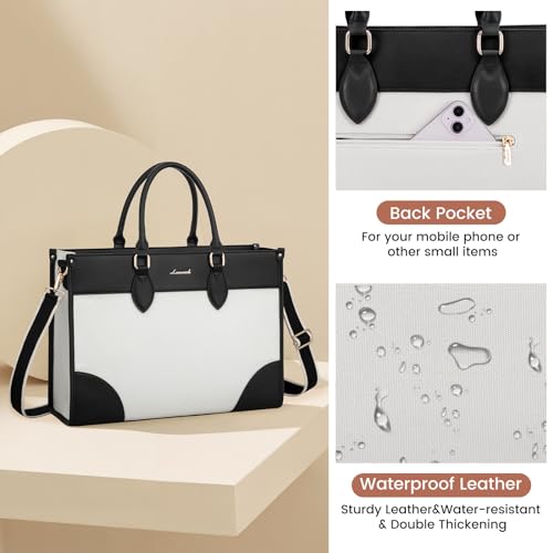 LOVEVOOK Laptop Bag for Women 15.6 lnch,Waterproof Laptops Tote Bags for Womens,Professional Work Bags for Women with Cup Holder,Large Laptop Purse Computer Briefcase Office Teacher Clutch Bag,2 PCS - color: Off-white - Black, size: 15.6 Inch
