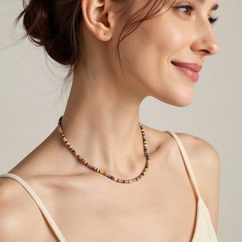Beaded Gemstone Necklaces for Women Colorful Boho Choker Necklace Beauty And Spirit For Women (blue-silver) - color: mix-purple