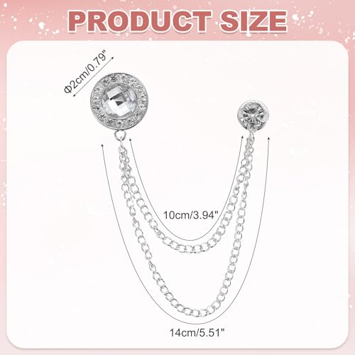 PATIKIL Gem Chain Brooch Pins, Hanging Chain Brooch Suit Pin Tassel Chain Round Crystal Badge Lapel Collar Pins for Men Shirts - color: Silver Tone(White)