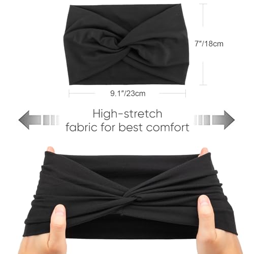 AQOKKA Extra Wide Headbands for Women Large Turban Headband Non Slip Boho Elastic Hairband Hair Twisted Knot Head Bands Accessories - color: 4 Pcs Solid: Navy Blue, Black, Dark Grey, Light Grey