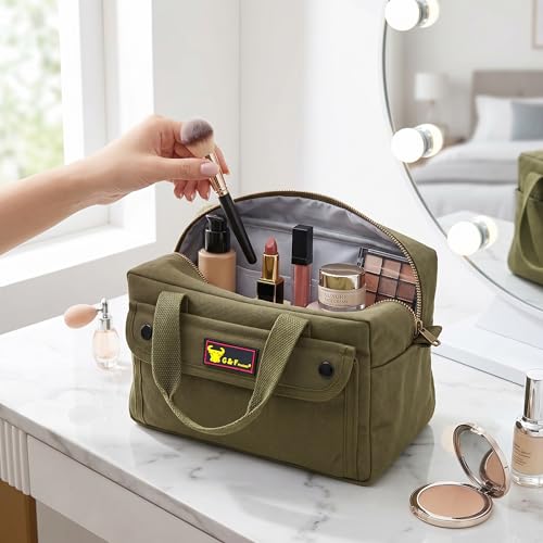 Waxed Canvas All Purpose Military Style Duffle Bag, Water-Resistant, Adjustable Strap, Fully Lined, Double Zipper Closure, heavy Duty, Olive Green - color: Olive Green 11"x7"x6"