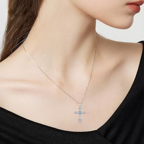 Cross Necklace 925 Sterling Silver Turquoise Christian Pendant Religious Cross Jewelry Christmas Gifts for Women Men - style: Filigree