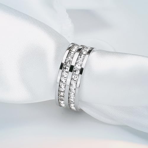 Channel Set Cubic Zirconia Eternity Band Rings for Women Men | 18k Gold Plated Cubic Zirconia,Minimalist Non Tarnish Hypoallergenic Wedding Band Stackable Ring - color: Silver-8mm