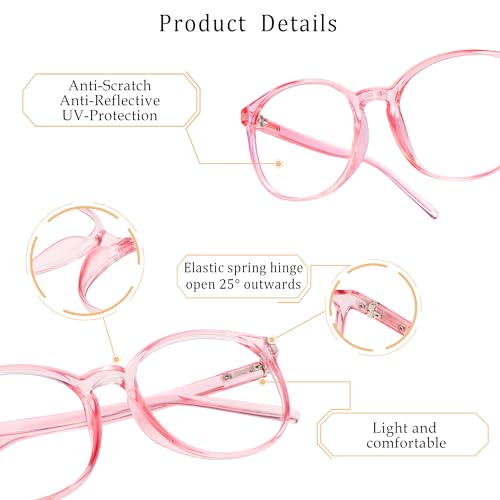 LifeArt Round Blue Light Blocking Glasses, Computer Glasses, Gaming Glasses, TV Glasses for Women Men (Clear Pink, No Magnification) - color: 11_days_clear Pink, size: +0.00(No Magnification)