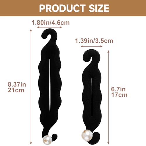 2 Pcs Hair Bun Maker, Pearl Bun Makers for Women's Hair, Lazy Bun Holders for Women's Hair, Thin Wavy Long Curly Straight Hair (Black) - color: Hook-Black