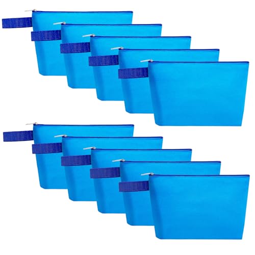 10 Pieces Cotton Canvas Makeup Bag with Bottom and Strap, Multi-Purpose Cosmetic Bag with Zipper Travel Toiletry Pouch, Blank DIY Craft Bag (Blue, XS) - color: Blue, size: XS