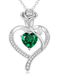 LOUISA SECRET Rose Flower Heart Birthstone Necklaces for Women, 925 Sterling Silver Jewelry, Pendant Heart Necklaces Birthday Anniversary Christmas Gift for Women Wife Mom Girlfriend Lady - color: White Gold-05-May