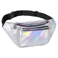 Holographic Fanny Pack Belt Bag | Waterproof Crossbody Bum Waist Pack - For Halloween, Rave, Hiking, Running, Travel (Silver) - color: Holographic - Silver