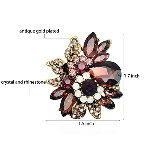 CSY Luxury Women's Austrian Crystal Leaves Flower Big Cocktail Statement Rings Stretch Adjustable Ring Jewelry Accessories - color: Purple