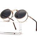 AIEYEZO Round Flip Up Sunglasses for Men and Women Rave Flip Glasses 90's Retro Steampunk Style - color: A3 Rose Gold/Grey