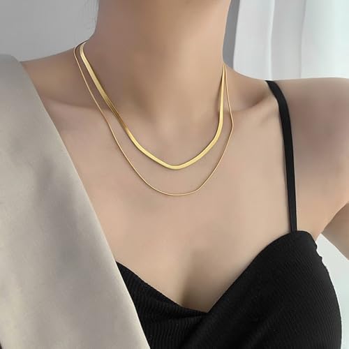 Gold Necklaces for Women Gifts - 14K Gold Plated Necklace for Women Necklaces for Her Tiny Fashion Jewelry for Teens，for Women Friends Jewelry Gifts，Necklace Gold Jewelry Birthday Gifts - style: Double layered snake bone necklace