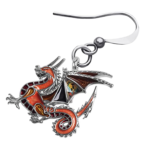 Enamel Alloy Dinosaur Fantasy Dragon Earrings Drop Dangle Unique Animal Jewelry For Women Dragons Gifts - color: Brown
