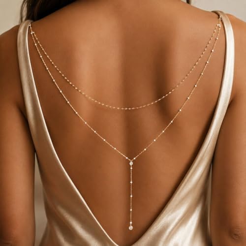 Back Necklace for Backless Dress Body Chain Jewelry for Women Adjustable Rhinestone Chain Necklace Bridal Jewelry for Weddings Summer Vacation - color: Vshape
