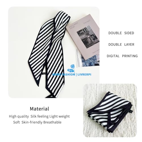 Hair Head Neck Bag Long Scarf Versatile Wrap for Women Soft & Lightweight for Everyday Chic - color: 17 Black and White Stripes 3.7 X 38 Inch