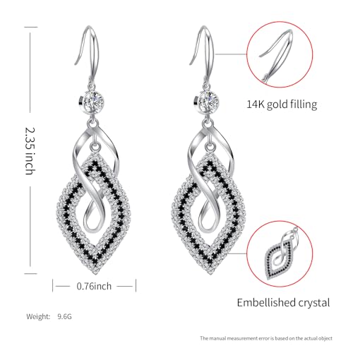 Dangle Earrings for Women, 925 Sterling Silver Handmade Linear Swirl Wire Bohemian Boho 14K Gold Diamonds Earrings Hypoallergenic Fashion Jewelry Gifts for women - color: Silver