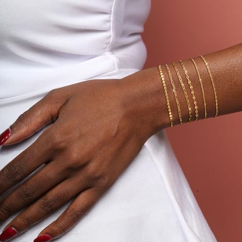 Tewiky Waterproof Gold Bracelets for Women Non Tarnish - Dainty Stack 14K Gold Plated/Sterling Silver Chain Bracelets Set Adjustable Trendy Jewelry for Women - style: Style C