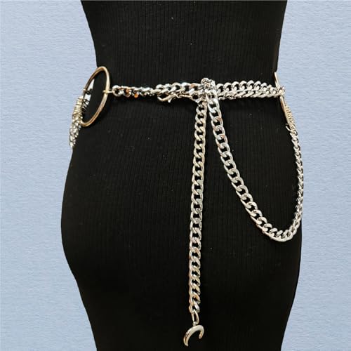 THREEBOY Women Apparel Belts Fashion Sexy Multilayer Metal Pearl Waist Chain Belt - color: Silver