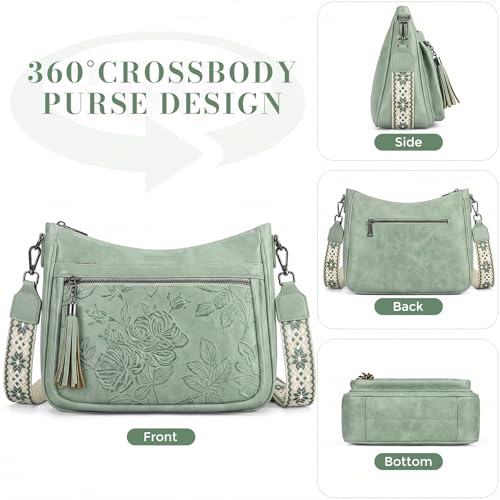 Crossbody Bags for Women, Vegan Leather Medium Crossbody Purse, Spacious Daily Travel Shoulder Bag with Boho Strap - color: Green