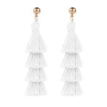 BaubleStar Tassel Earrings Handmade Tiered Thread Tassel Dangle Earrings, Multi Colors - color: White