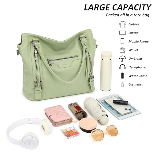 TANTOMI Tote Bag for Women Vegan Leather Purses and Handbags Ladies Waterproof Big Shoulder Bag for Travel - color: Light Green.c