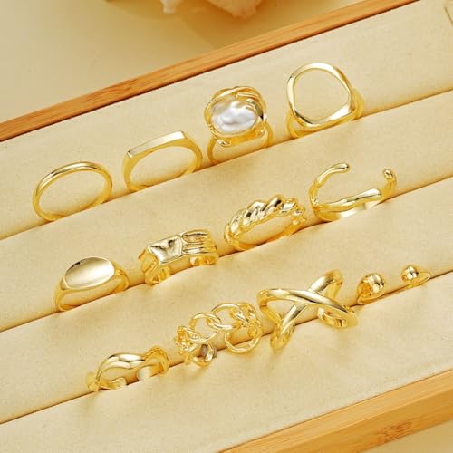 Chunky Gold Rings Set for Women Stackable Statement Ring Sets Non Tarnish Adjustable Open Knuckle Rings Irregular Gold Jewelry Set Trendy Prom Outfits Accessories - color: gold3