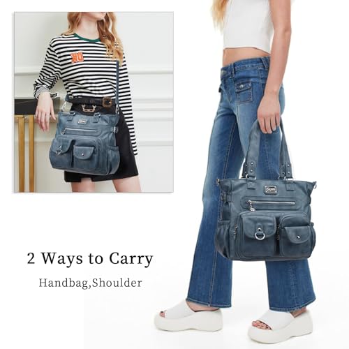 KL928 Large Purses for Women Shoulder Bag Tote Handbags Stylish Vegan Leather Hobo Bags Ladies, A-Black-4 | Large - color: Blue
