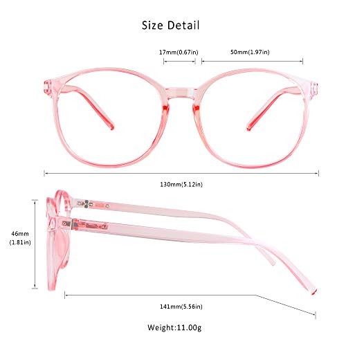 LifeArt Round Blue Light Blocking Glasses, Computer Glasses, Gaming Glasses, TV Glasses for Women Men (Clear Pink, No Magnification) - color: 11_days_clear Pink, size: +0.00(No Magnification)