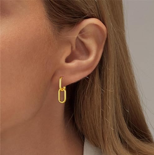 Gold Earrings for Women Trendy, Simple Dainty 14K Gold Plated Paperclip Square Chain Link Dangle Hoops Earrings Pin Stud Huggie Earrings Lightweight Hypoallergenic Minimalist Aesthetic Gold Jewelry for Christmas Gifts - color: gold link earrings