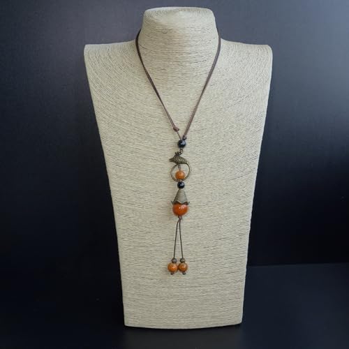 Boho Style Colorful Ceramic Bead Strand Necklace Adjustable Bohemian Jewelry Gift for Women, Fashion Clothing Matching Necklace - color: Orange-L