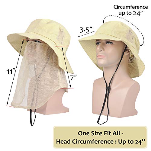 Tirrinia Wide Brim Sun Hat with Neck Flap for Men & Women, Breathable Hiking Fishing Safari Hat, Outdoor UV Protection Cap - color: #2 Stone Mesh