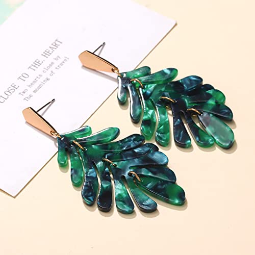 ARATLENCH Acrylic Pendant necklace Earrings – Long Statement Leaf Charm Necklace Tortoise Resin Palm Leaf Earrings Fashion Necklaces Earrings for Women - color: green-earrings
