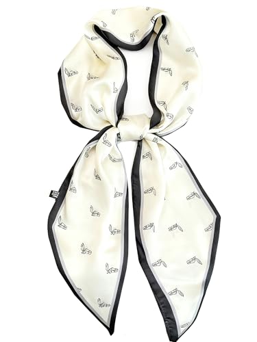 kcctoo 59” Long Silk Like Head Scarf Women's Fashion Square Neck Satin Scarfs for Bag Hair Scarves Gift 59 * 5.9” - color: O1 Spotted Horse Head White 59" X 5.9"