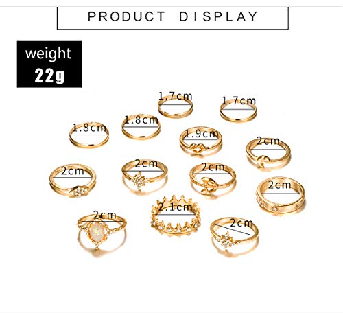 13 Pcs Women Rings Set Knuckle Rings Gold Bohemian Rings Vintage Gem Crystal Rings Joint Knot Ring Sets for Teens Party Daily Fesvital Jewelry Gift(style3)