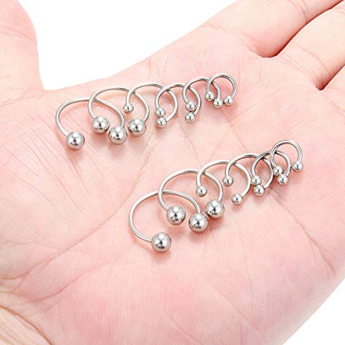 Ruifan 16G Surgical Steel CBR Nose Septum Horseshoe Earring Eyebrow Tongue Lip Nipple Helix Tragus Piercing Ring 6-16mm - color: 6PRS - Silver
