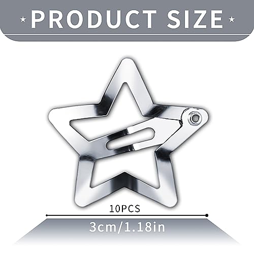 Metal Star Snap Hair Clips - Silver Cute Small Hair Barrettes Non-slip Hollow for Kids - Lovely Star Headpieces for Everyday Fashion and Party - 10PCS - color: Style9