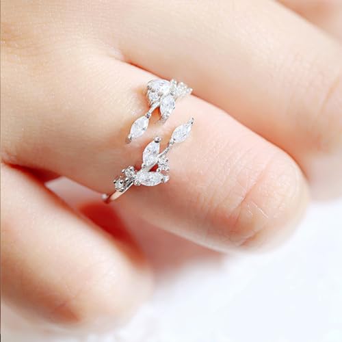 Dainty Rings Open Adjustable Ring Leaf Ring for Women Dainty Stackable Rings for Women - color: Silver