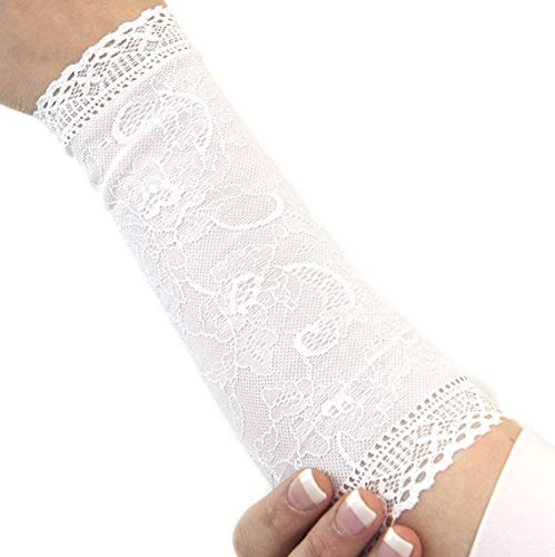 Long Lace Arm Cuff Bracelet (White) Stretch for Women