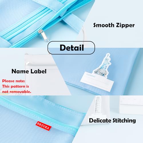 Mesh Zipper Pouch 11x13.7 in, A4 Double Pocket Waterproof File Bag with Handle, Document Storage for School/Travel/Office/Cross Stitch/Puzzle (Blue) - color: Blue
