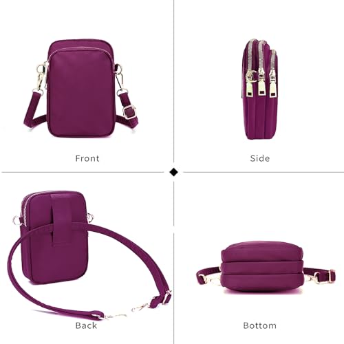 WITERY Waterproof Nylon Cute Crossbody Cell Phone Purse Smartphone Wallet Bag for Women - color: Purple 3