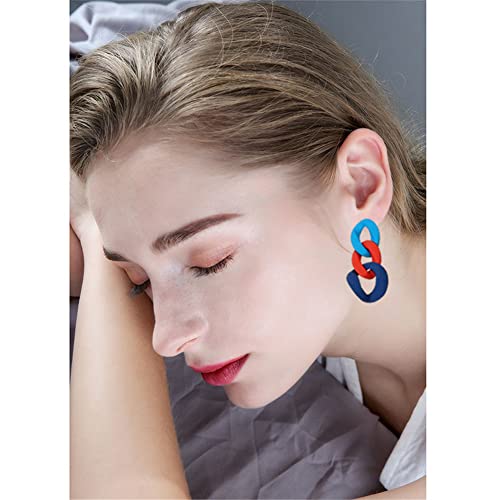 Charm Elegant Hollow Color Chain Acrylic Geometric Temperament Dangle Drop Earrings Bohemian Minimalist Hypoallergenic Jewelry Gift - color: Blue Red ShenBlue earrings