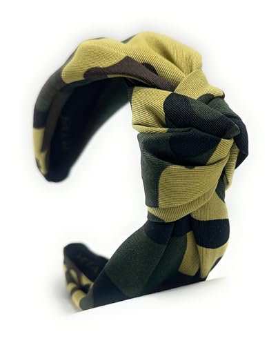 Head bands Adult Women, Army Headbands for Women Wearable All Day. Hunting Knotted Headband for Women Brown Green Camo is Chic. Womens Top Knot Fashion Designer is Unique band for Girl Hair - color: Camo Army Brown