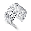 Handmade Rings 925 Sterling Silver Statement Rings Adjustable Chunky Stacking Band Ring for Women - color: Pattern 2