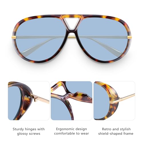 GRFISIA Retro Oversized Aviator Sunglasses for Women Men Metal 70s Aviators 2026 Fashion Shades for Beach Vacation UV400 - color: (3pcs) Black/Gray+tortoise/Green+tortoise/Blue