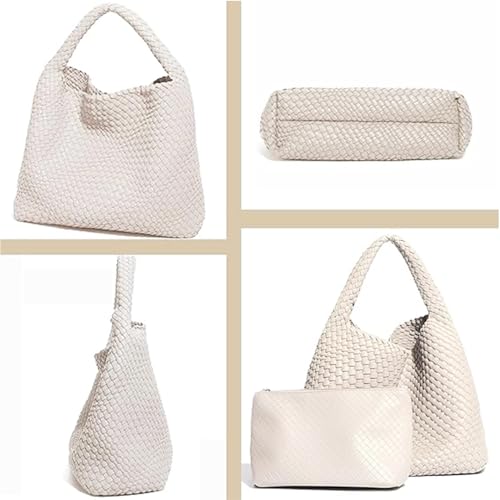 Geelyda Woven Tote Bag for Women with Purse, Fashion Shoulder Hobo Underarm Bags, Large Woven Handmade Work Commuter Day Bags - color: White
