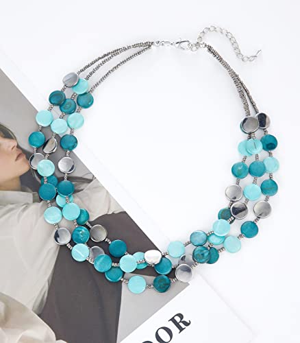 Noessla Layered Beaded Chunky Necklace for Women Boho Two-color Shell Statement Necklace Fashion Collar Costume Jewelry Gifts for Mum - color: Sea green