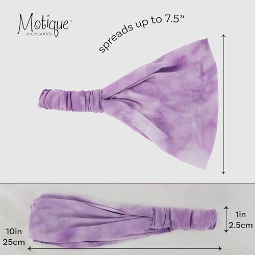 Motique Accessories Cotton Tie Dye Wide & Stretchy Headwrap for Women - Lavender - color: Lavender