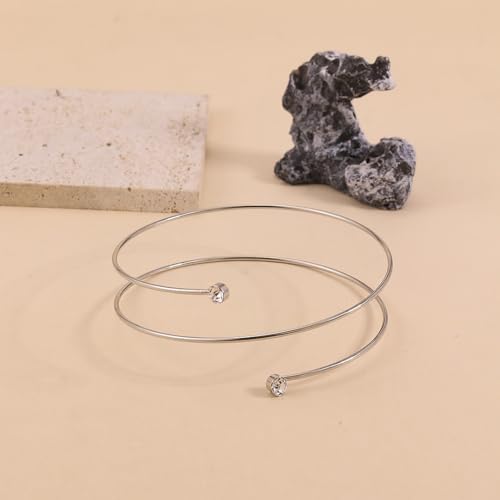 Women's 18k Gold Plated Arm Cuff Bracelet - Minimalist Silver Upper Arm Cuff for Cool - color: H-Silver