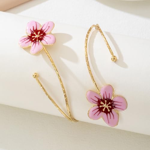 Arm Cuff Jewelry for Women Adjustable Flower Cuff Bangle Bracelet Gold Armband Upper Jewelry Gifts for Women Boho Western Accessories - color: B6:pink flower