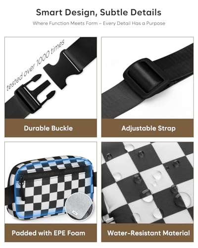 Pritent Fanny Packs for Women Cross Body Bag Waterproof Belt Bag with Adjustable Strap and Zipper Back Pocket Small Crossbody Bags Fashion Waist Packs for Workout Travelling(Checkered Black) - color: Checkered Black, size: Small